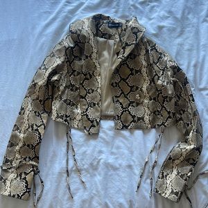 snake print cropped “leather” jacket